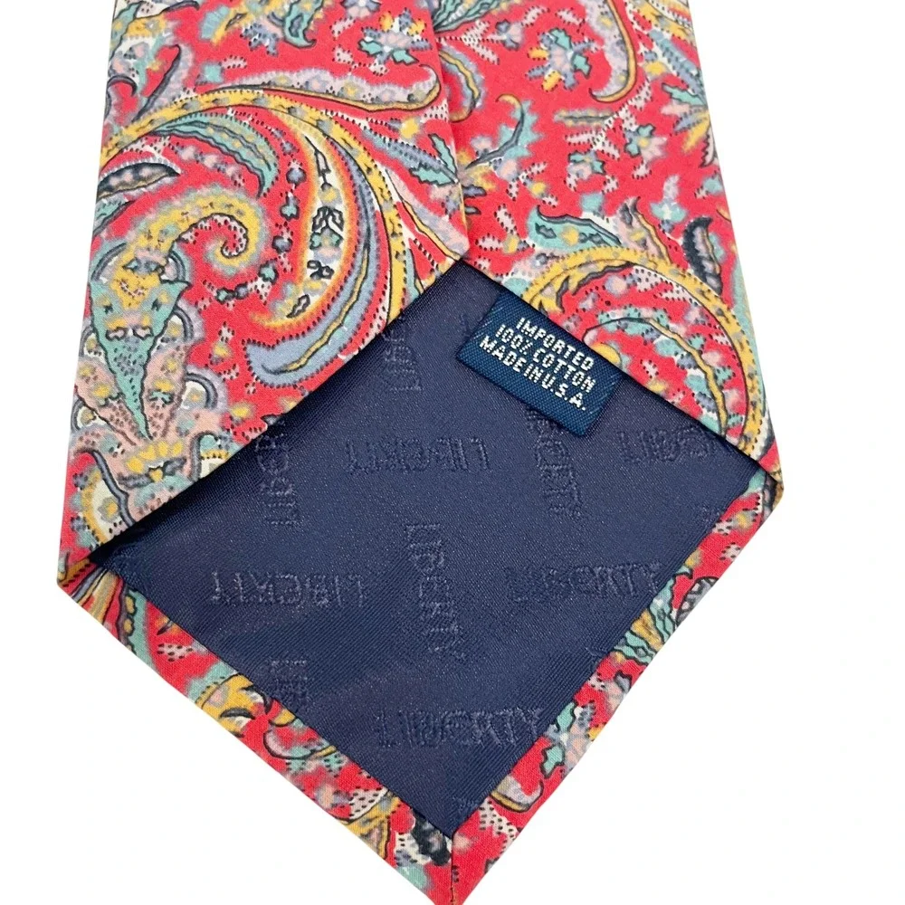 Liberty of London Mens Tie Red Paisley‎ Multi Color 100% Cotton Made in USA